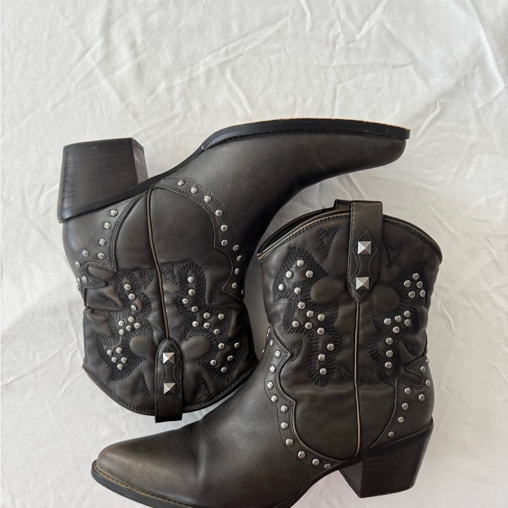 Studded Black Western Ankle Boots